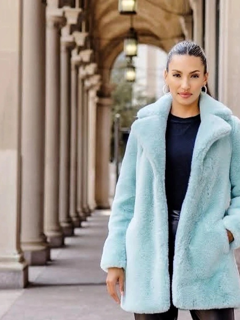 Funsport Faux Fur Coat in Blue Medium Like New